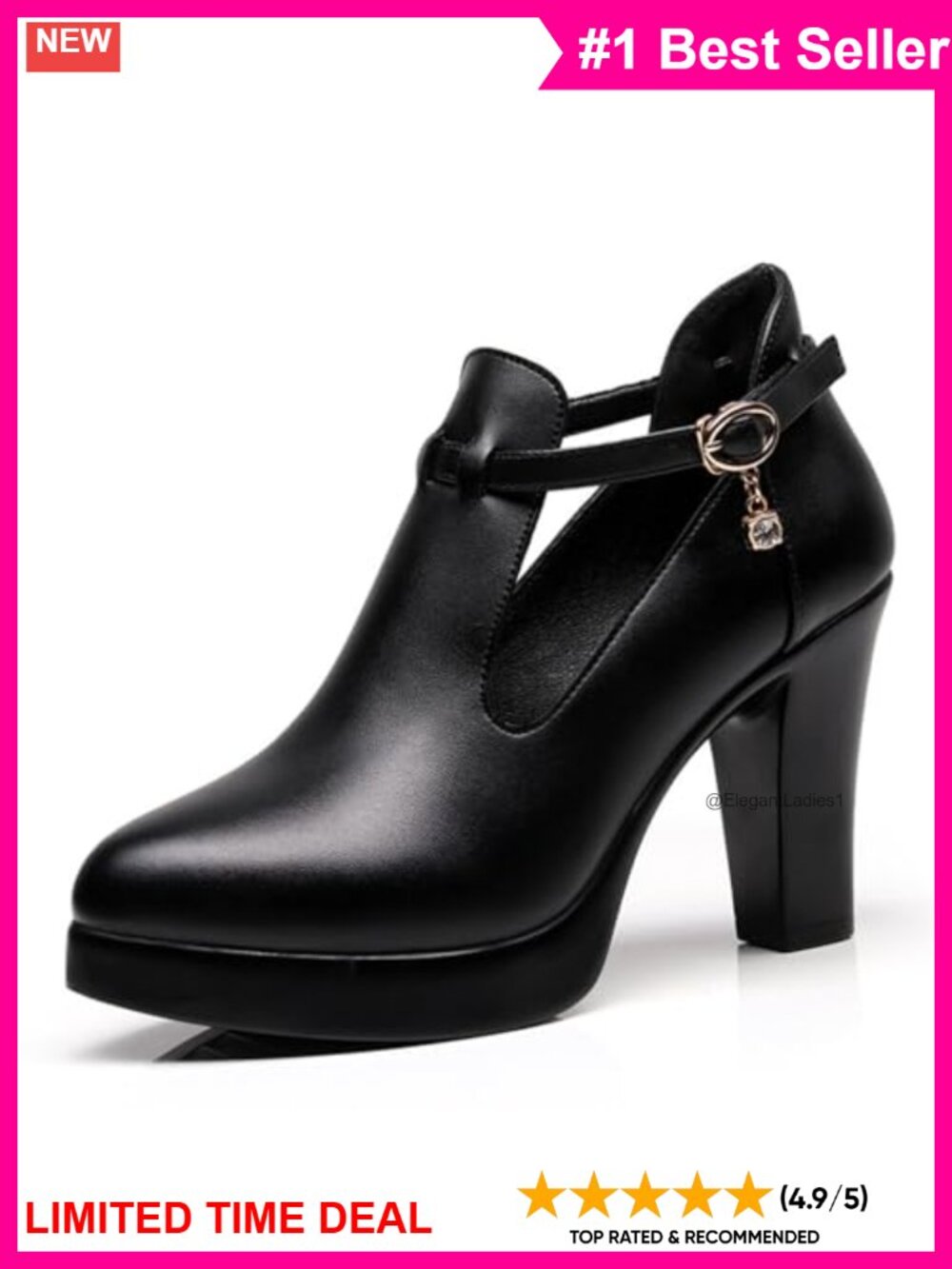 Patent Leather Platform Heels Chunky Block T-Strap Mary Jane Pumps